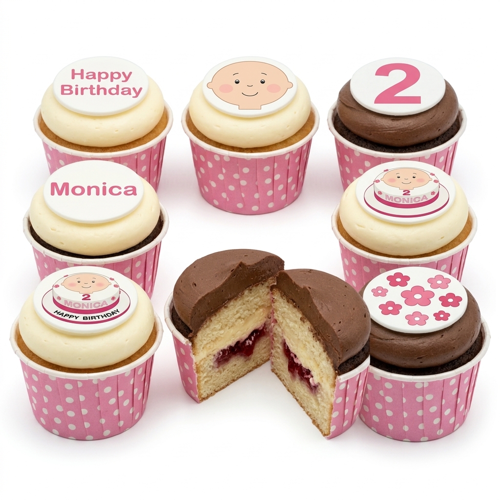 Baby Girl Birthday Cupcakes with Custom Age & Name