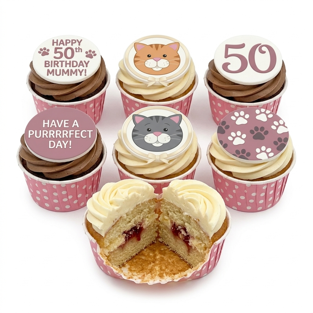 Cute Cat Theme Birthday Cupcakes for Her
