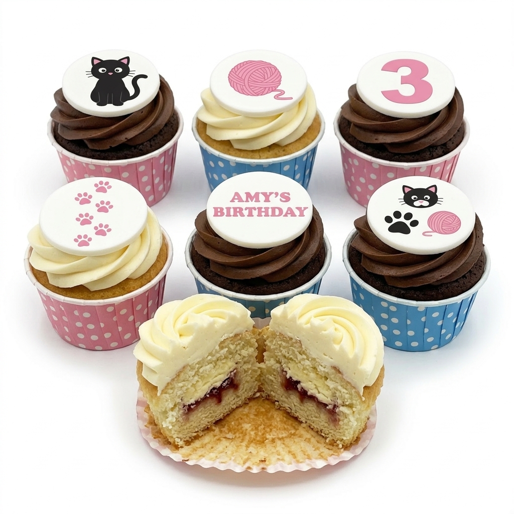 Kitten Theme Birthday Cupcakes with Custom Age