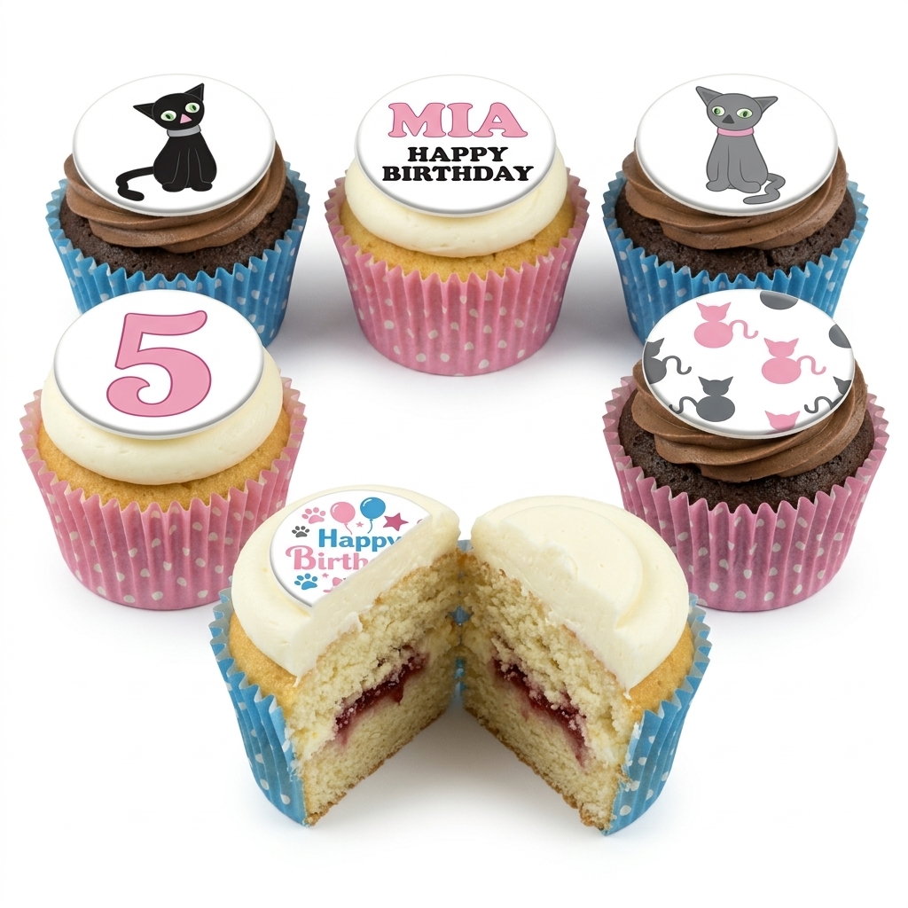 Cute Cat Birthday Cupcakes