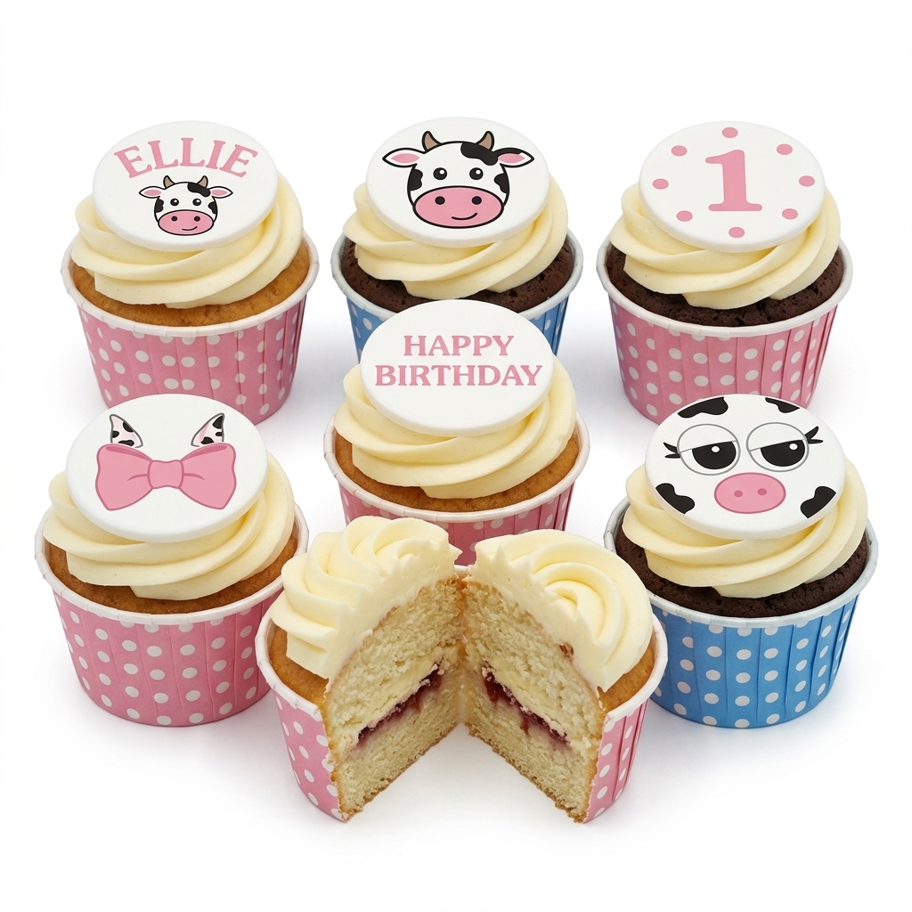 Cute Cow Birthday Cupcakes