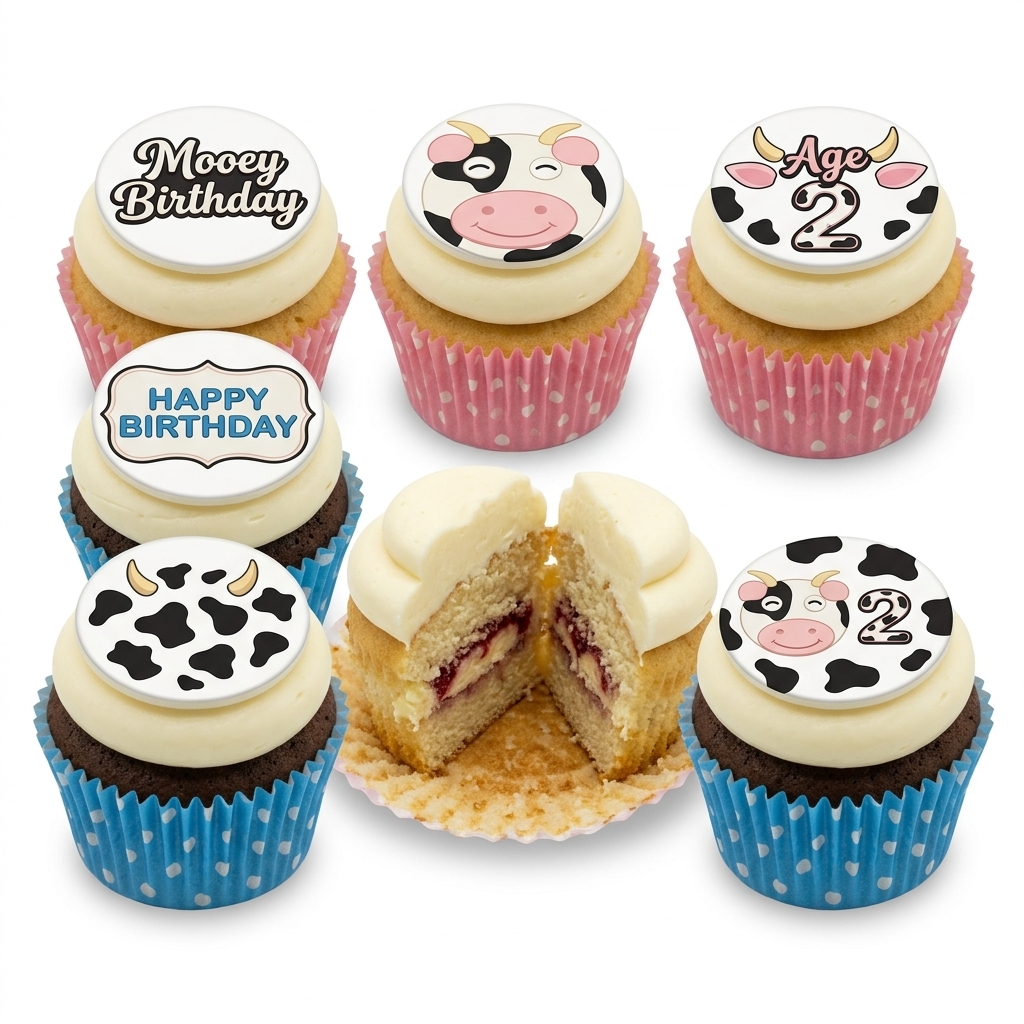 Cow Theme Birthday Cupcakes for Kids