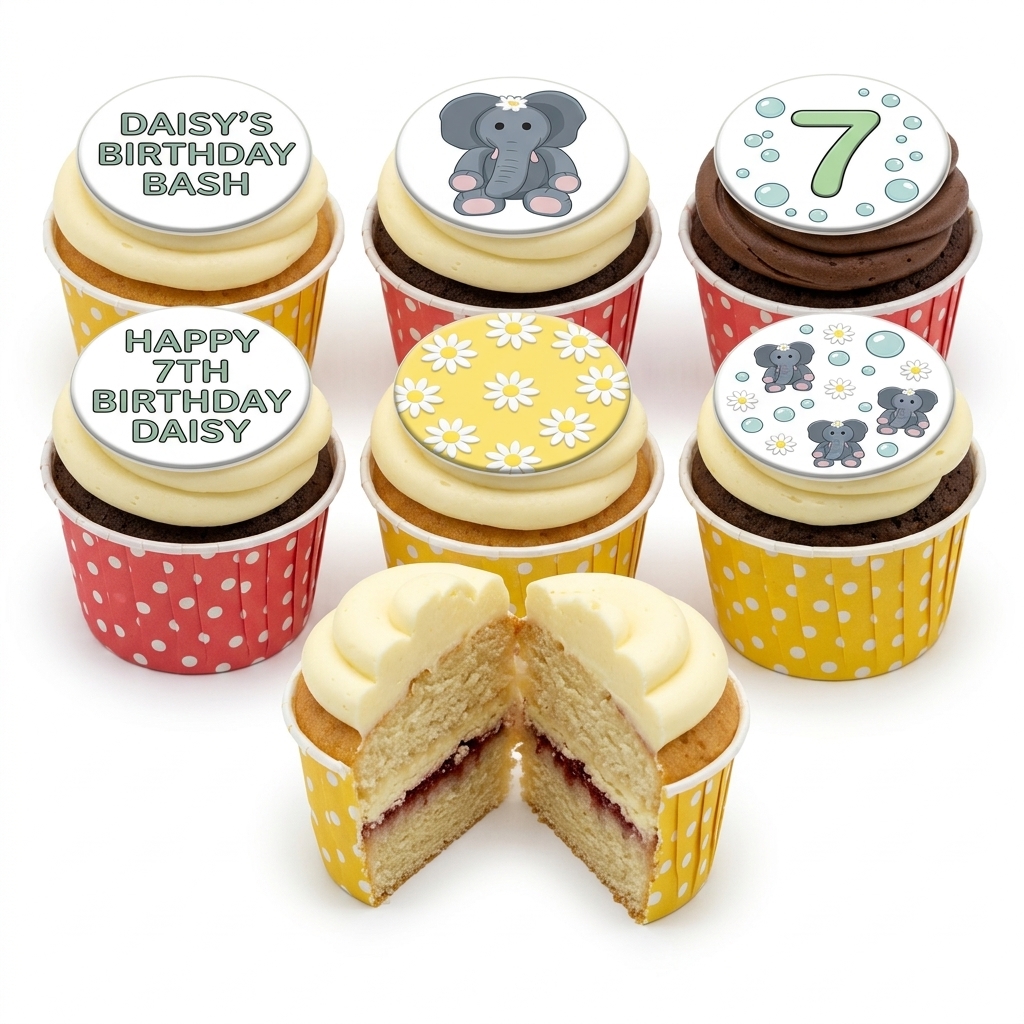 Cute Elephant Birthday Cupcakes with Custom Age