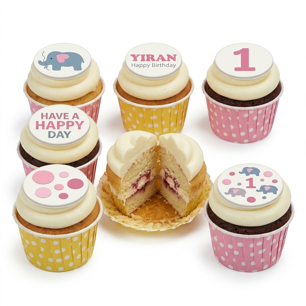 Elephant Birthday Cupcakes for Girls - Custom Age & Name