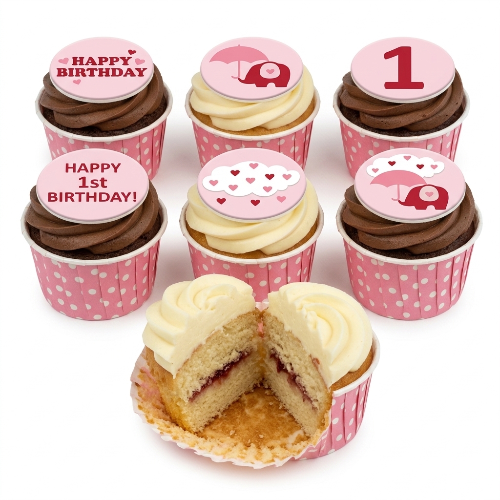 Pink Elephant 1st Birthday Cupcakes for Girls