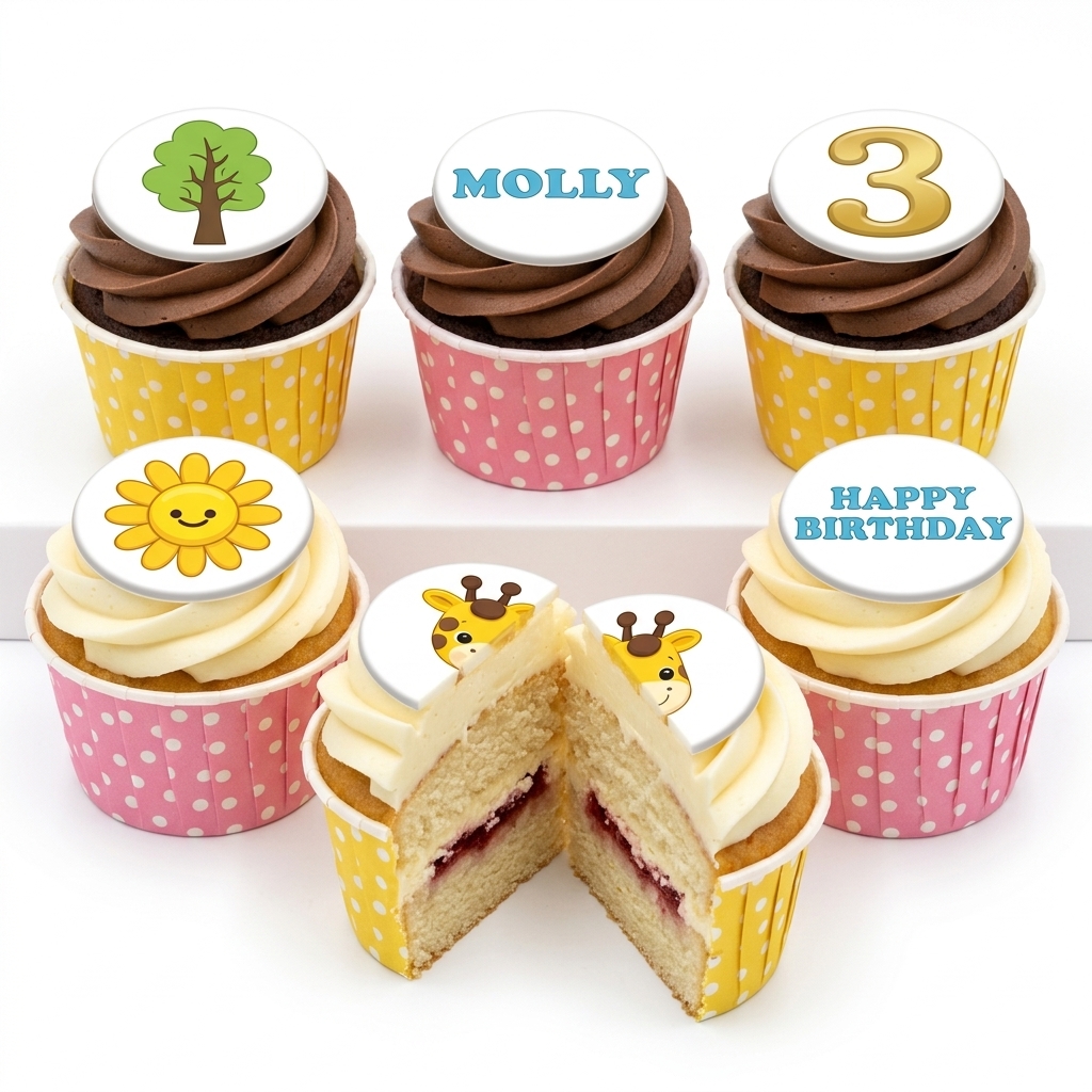 Jungle Theme Kids Birthday Cupcakes with Custom Toppers