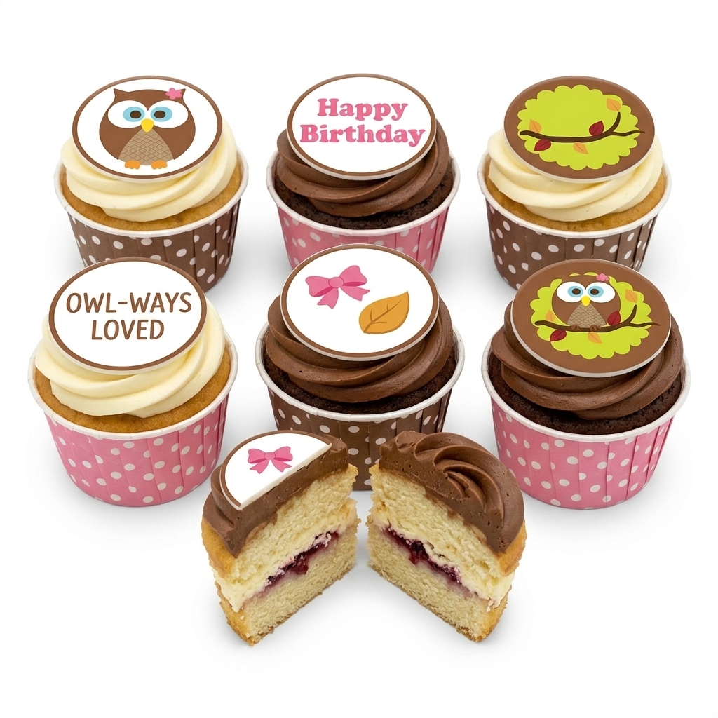 Cute Owl Birthday Cupcakes