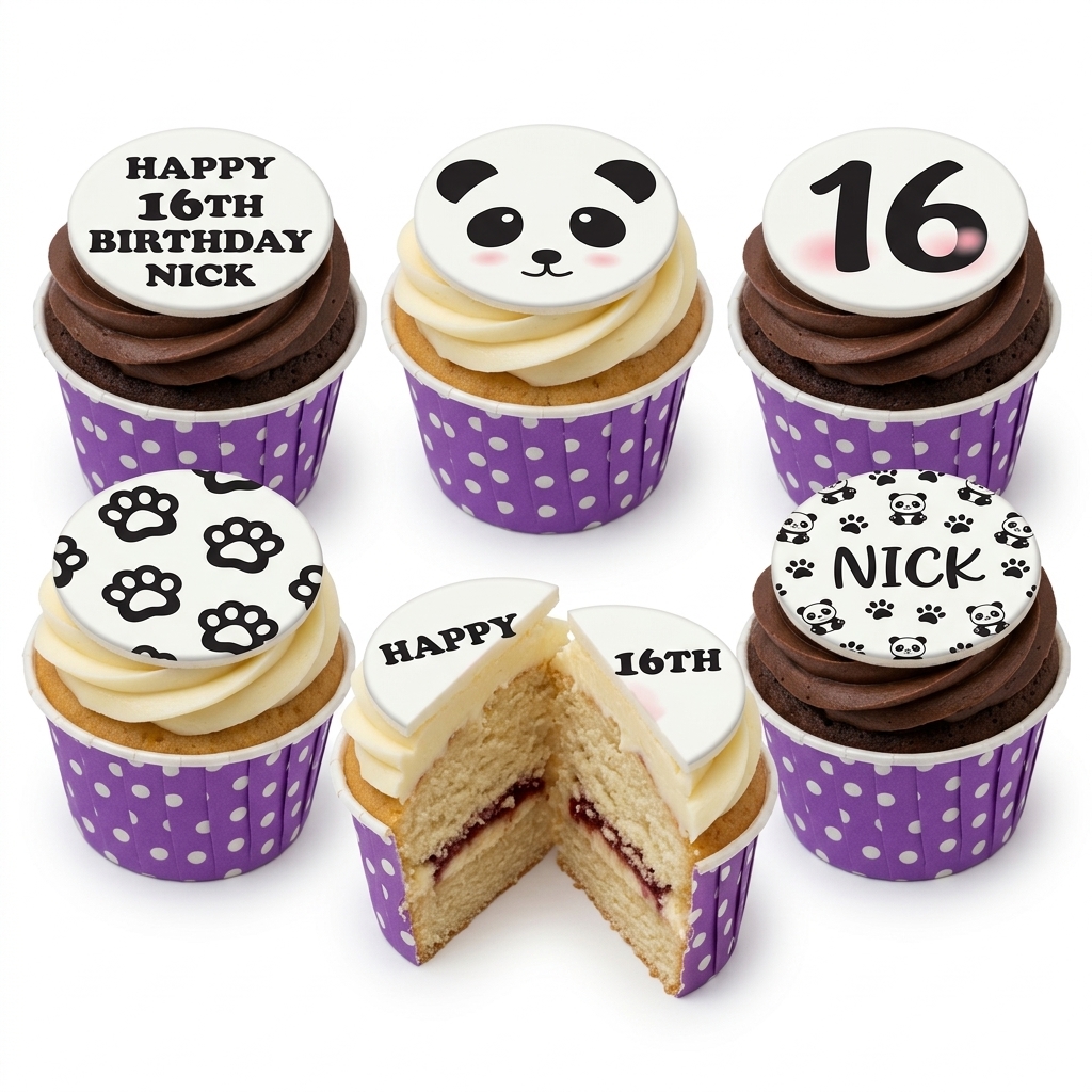 Panda Theme Birthday Cupcakes with Custom Age Topper