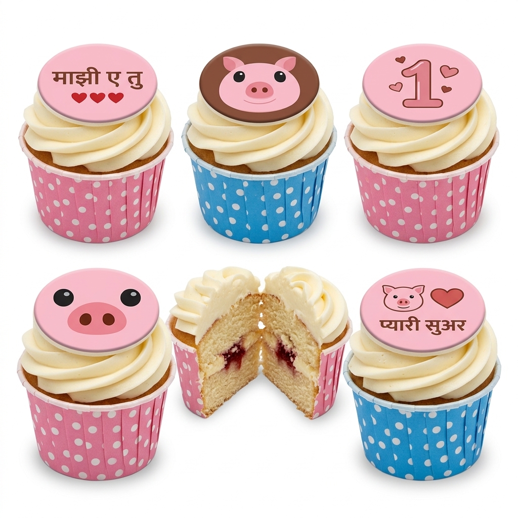 Cute Pig Theme Birthday Cupcakes