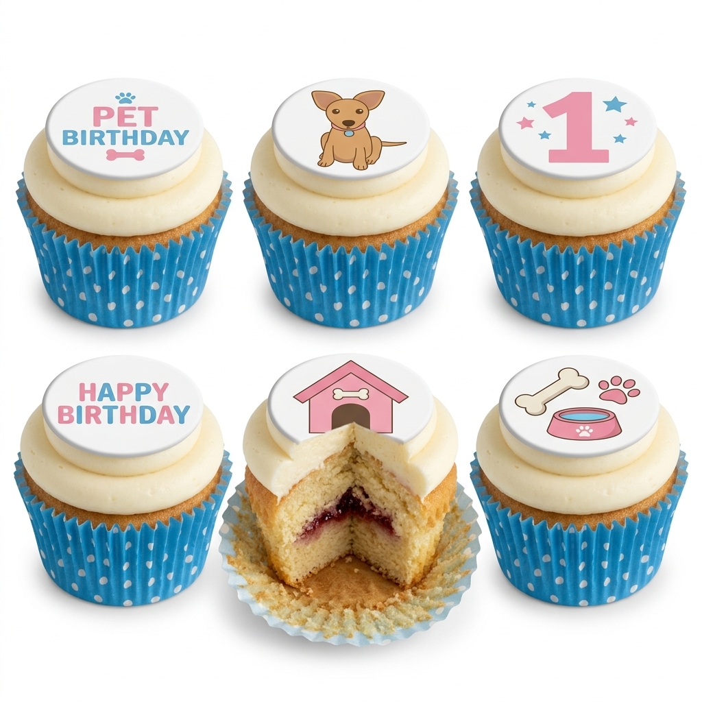 Dog Theme Birthday Cupcakes with Custom Toppers