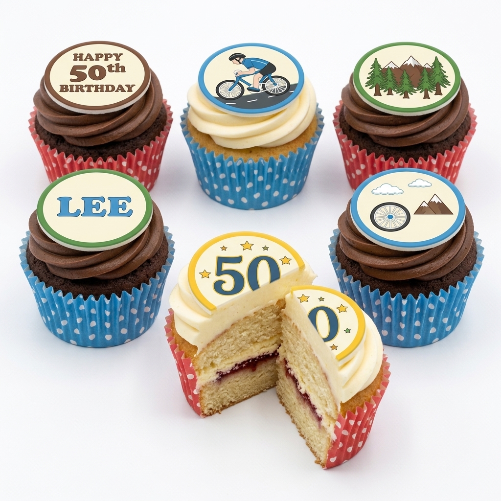Cycling Adventure Birthday Cupcakes with Custom Age Topper
