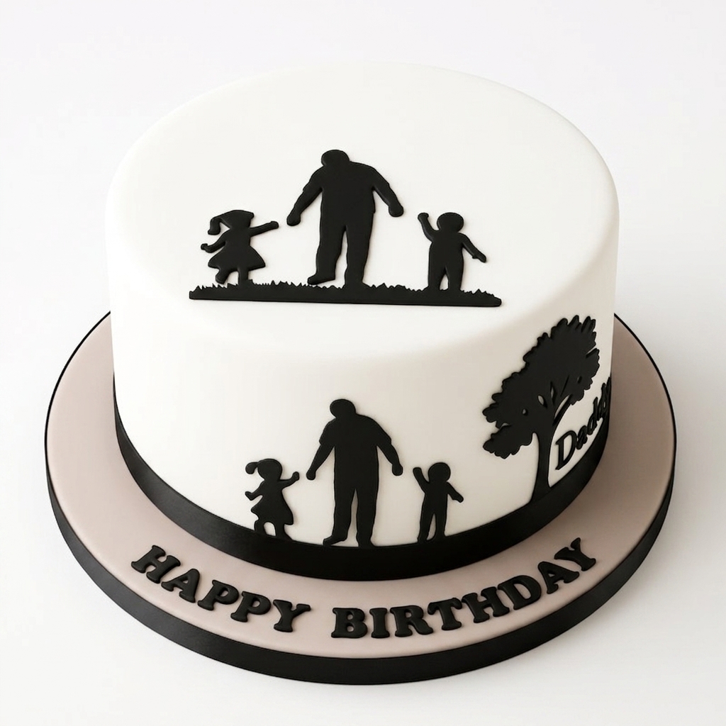 Family Silhouette Birthday Cake for Dad