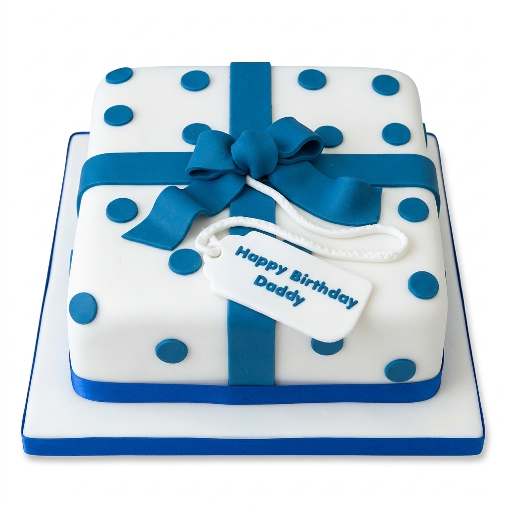 Blue Polka Dot Gift Box Birthday Cake