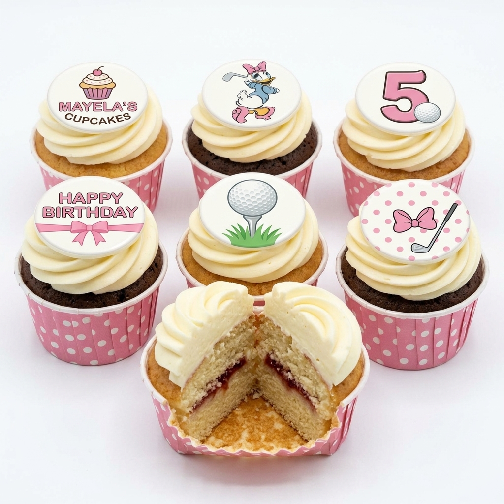 Daisy Duck Golf Birthday Cupcakes with Custom Age Topper