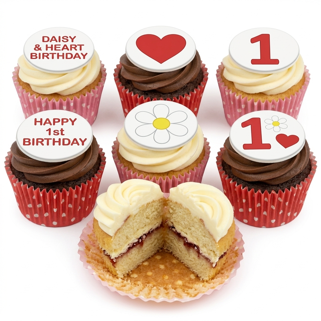 1st Birthday Daisy & Heart Cupcakes