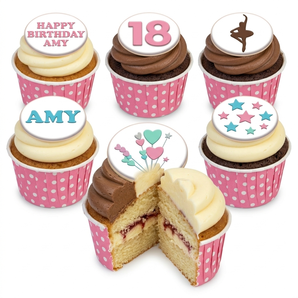 Elegant Birthday Cupcakes for Her with Custom Toppers