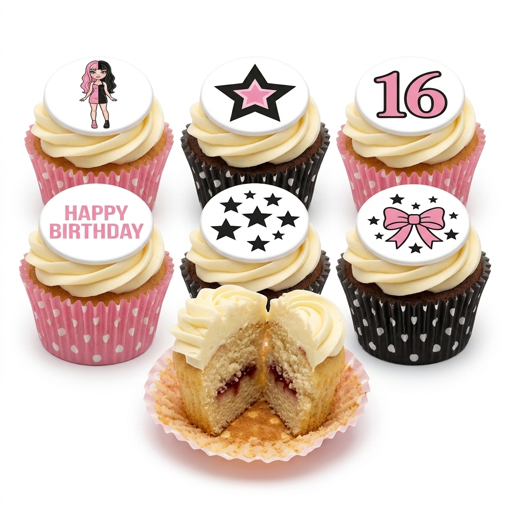 Pink & Black Teenage Birthday Cupcakes with Custom Age