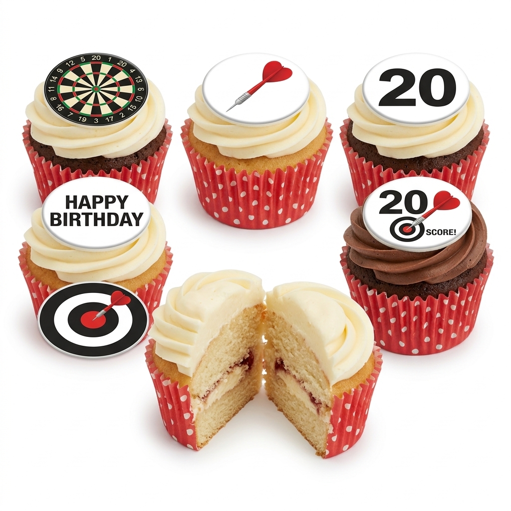 Darts Birthday Cupcakes with Custom Age Topper