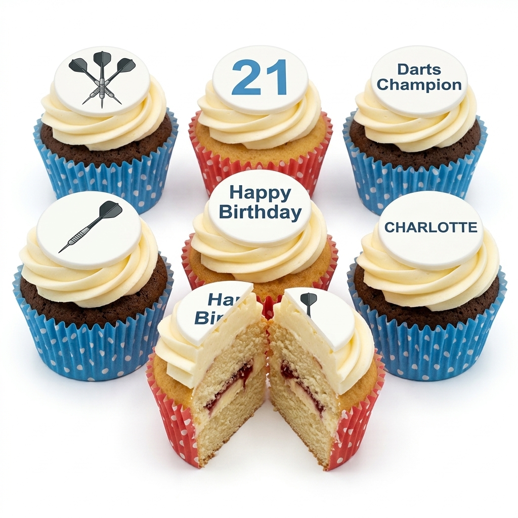 Darts Theme Birthday Cupcakes with Custom Age