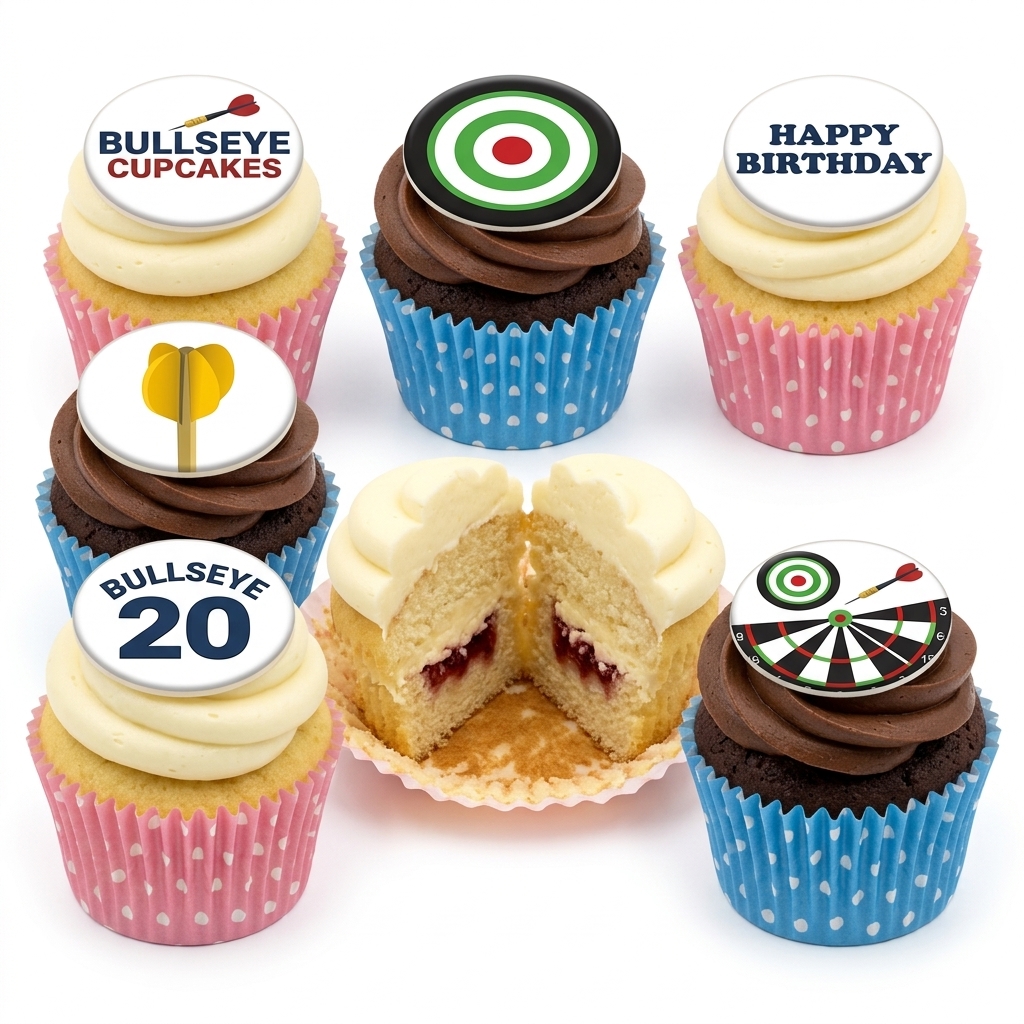 Darts & Bullseye Birthday Cupcakes with Custom Age Toppers