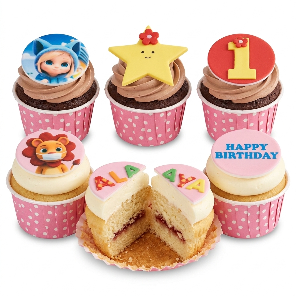Kids Birthday Cupcakes with Custom Toppers
