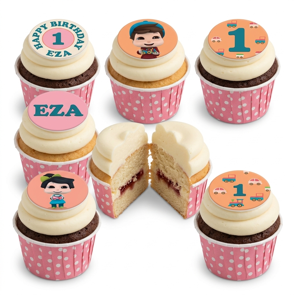 CoComelon 1st Birthday Cupcakes with Custom Name