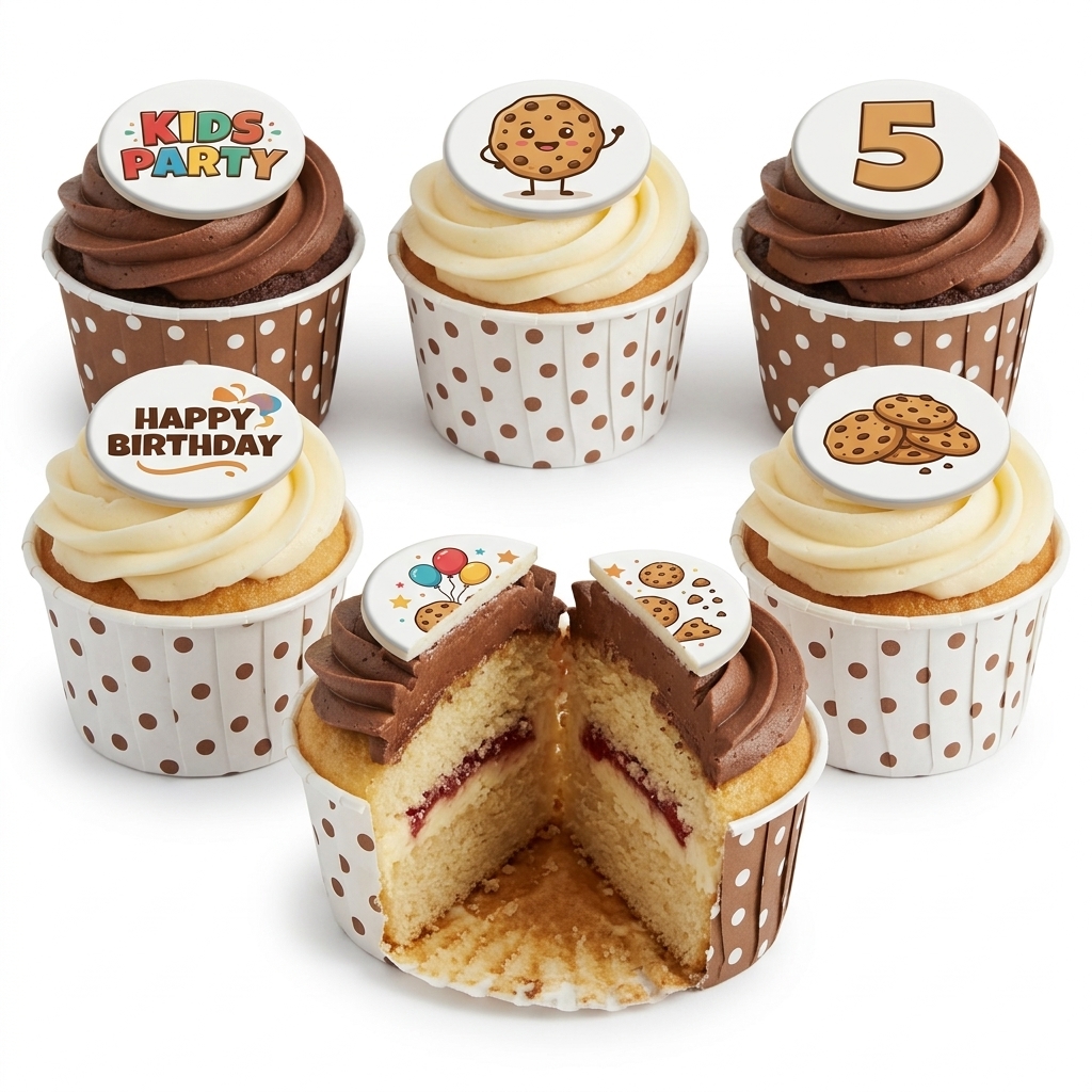 Cookie Theme Kids Birthday Cupcakes with Custom Age Topper