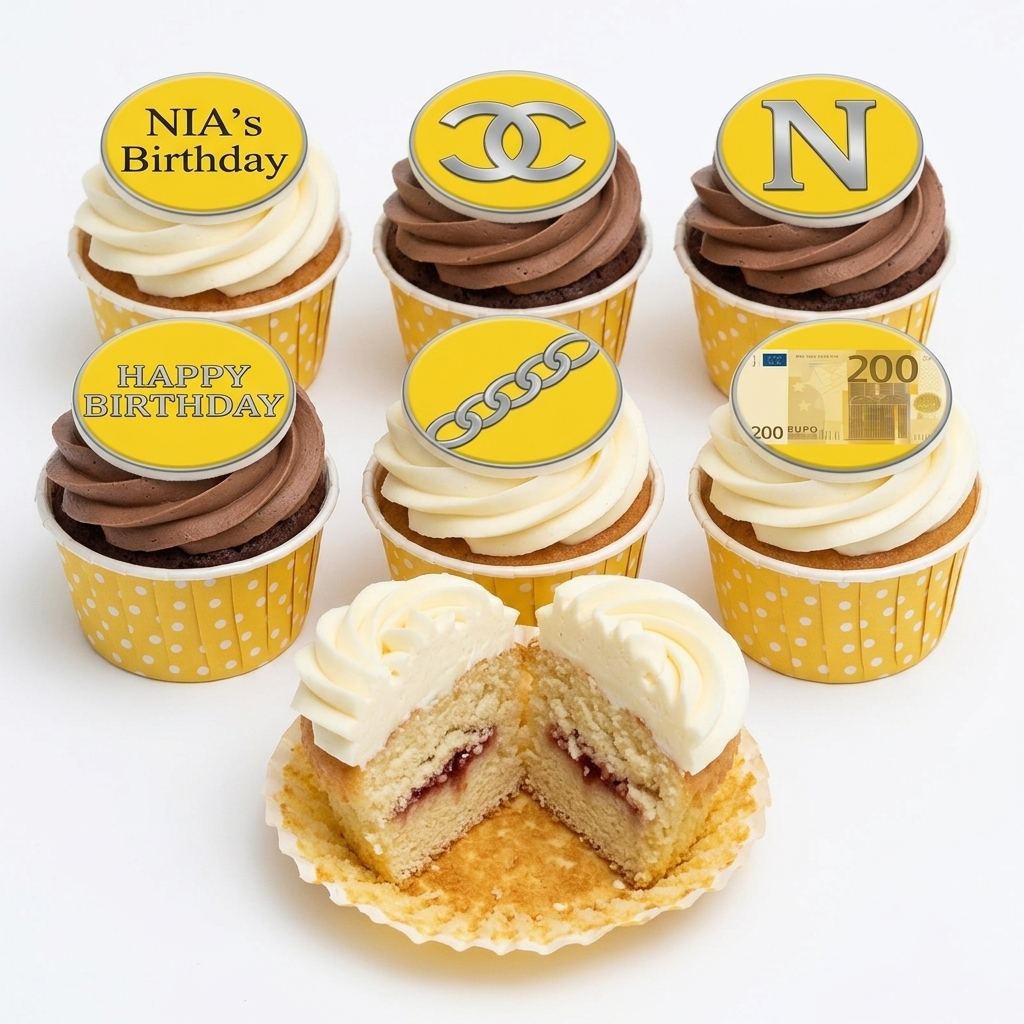 Designer Birthday Cupcakes for Her with Custom Toppers