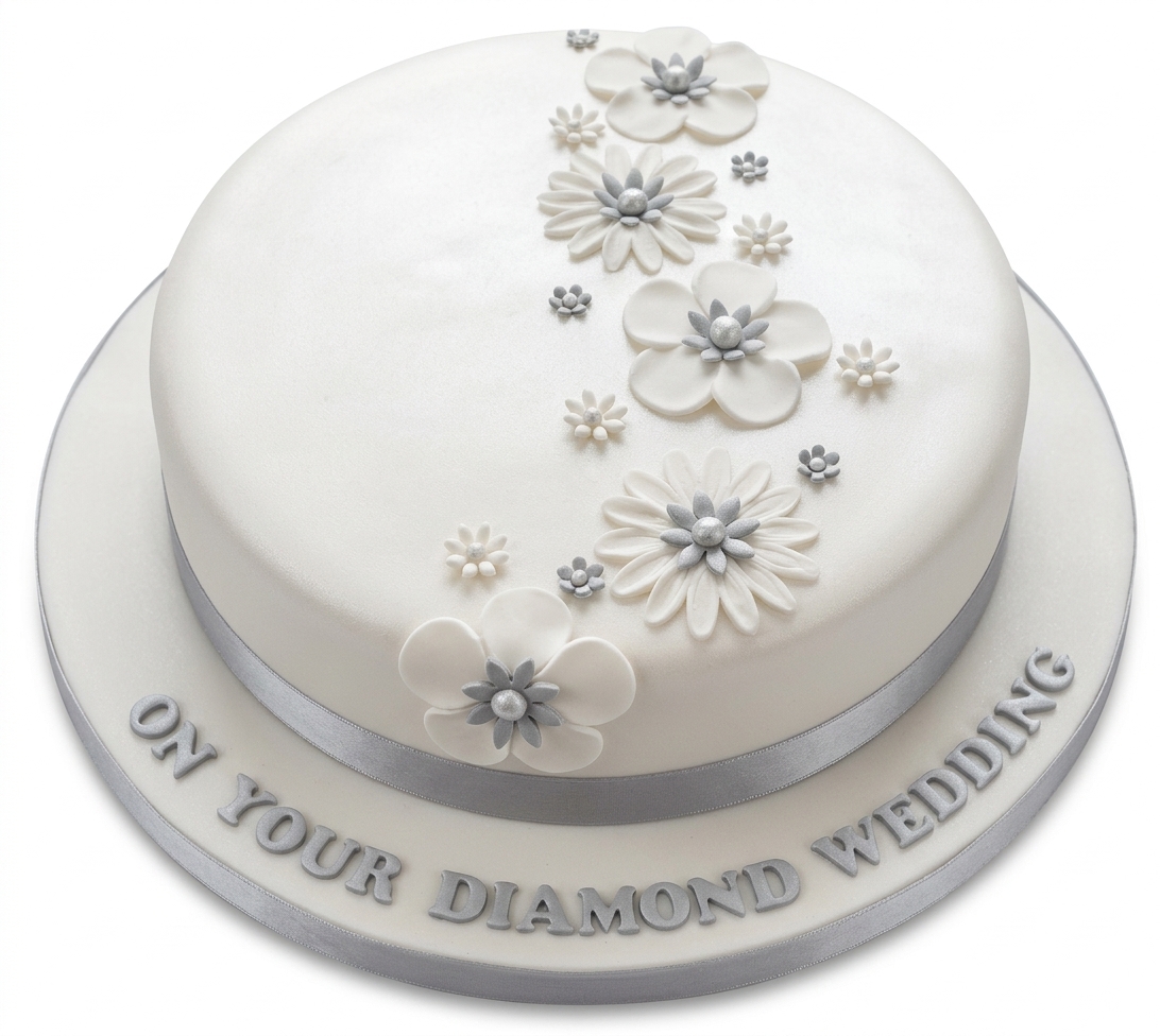 Diamond Wedding Anniversary Cake with Floral Design