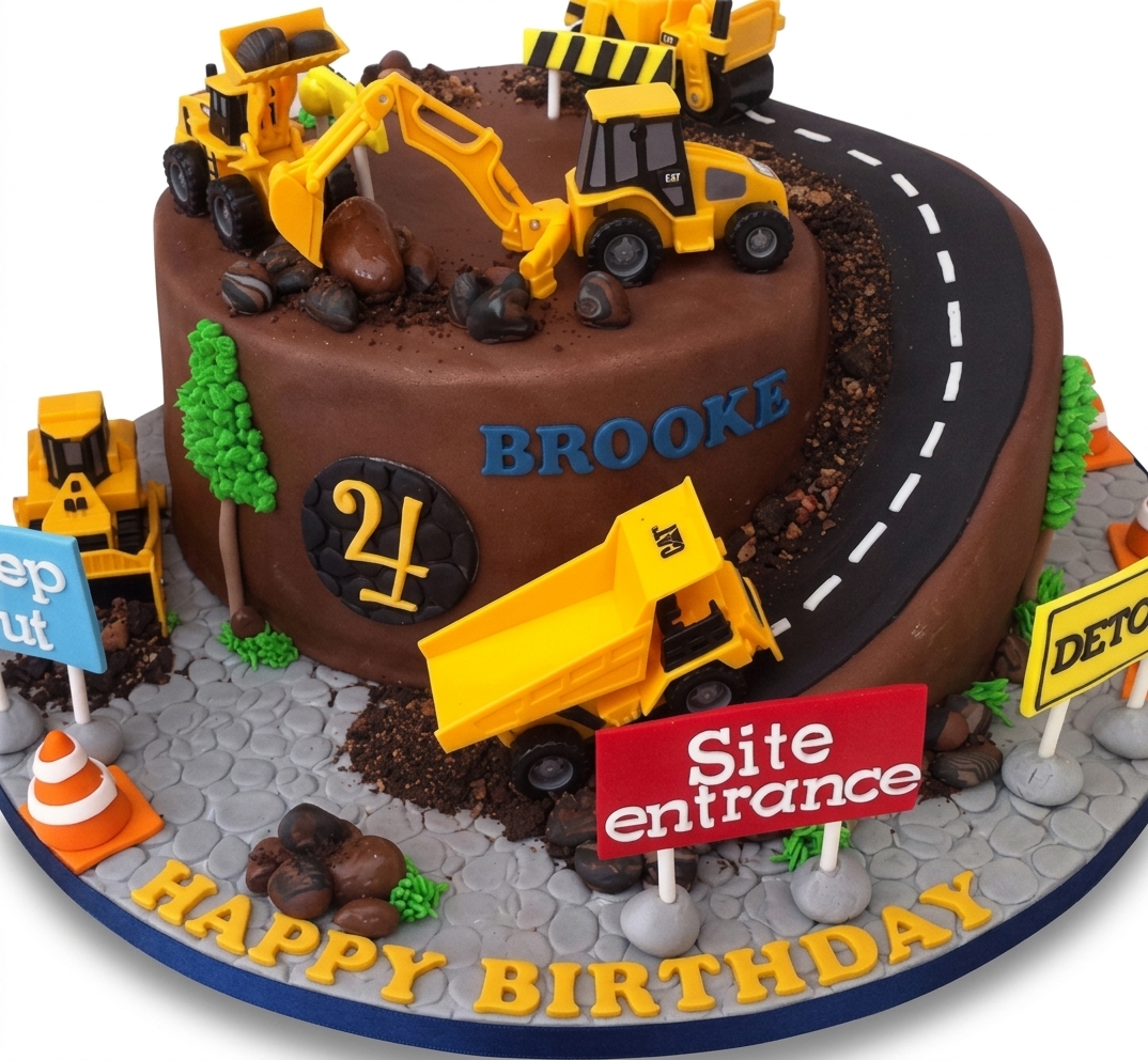 Construction Digger Birthday Cake