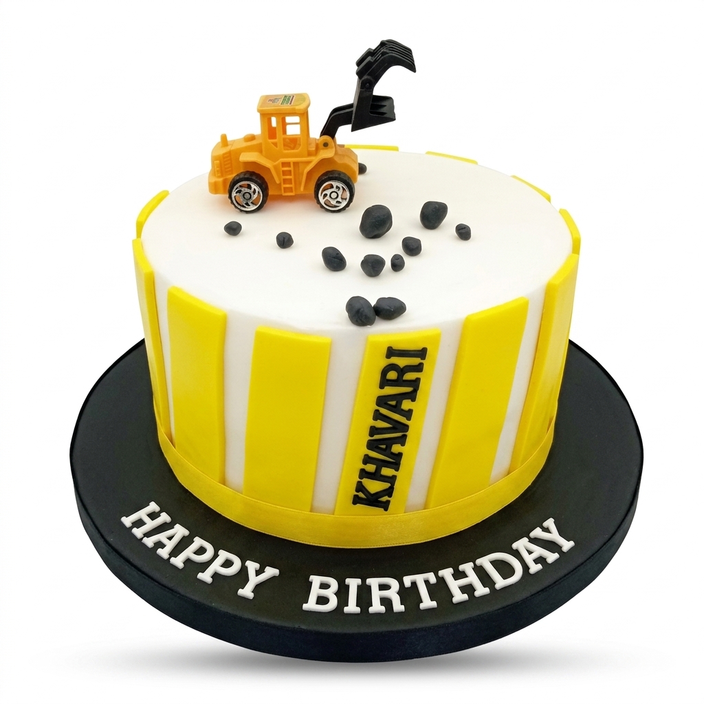 Digger Construction Theme Birthday Cake for Kids
