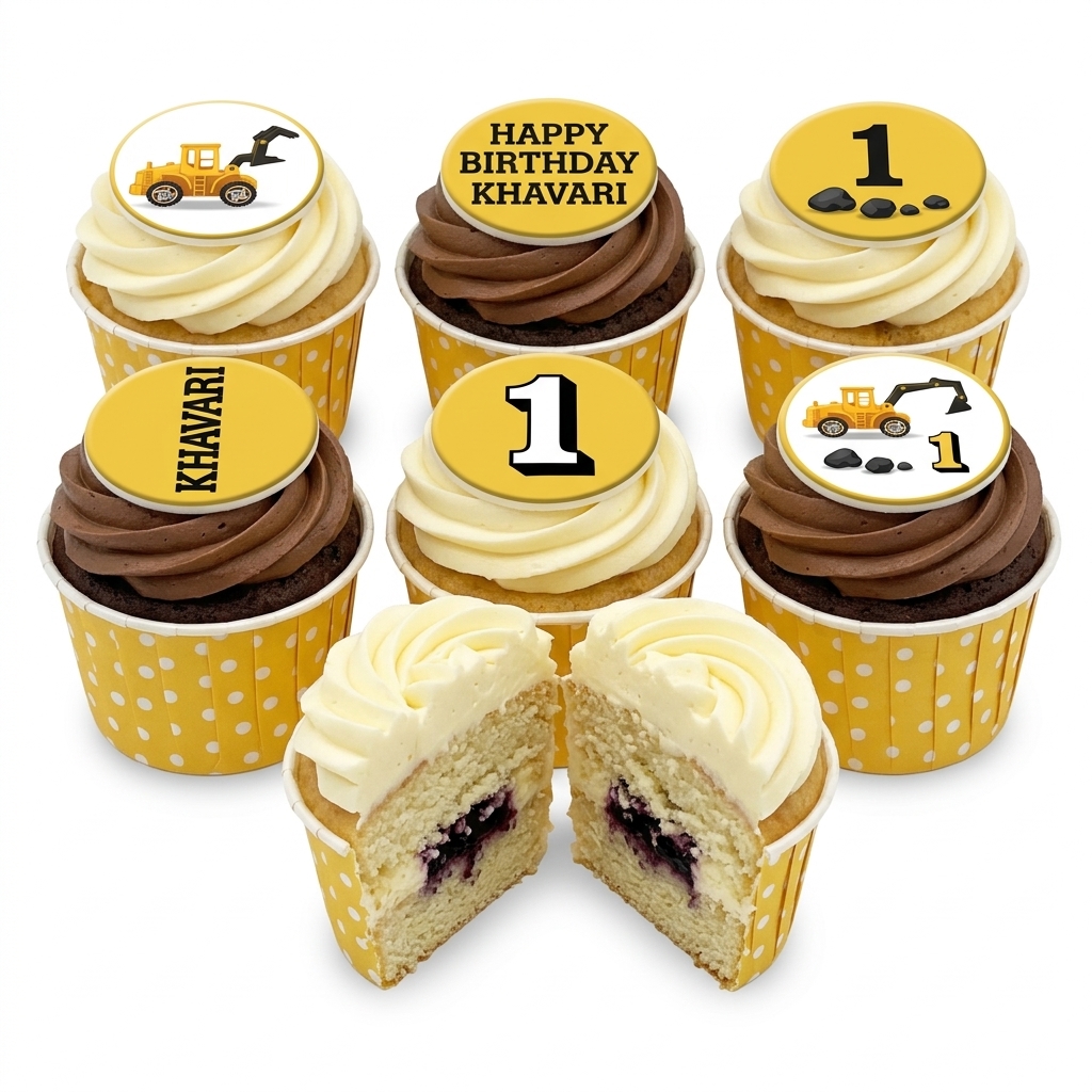 Digger Birthday Cupcakes with Custom Age Toppers