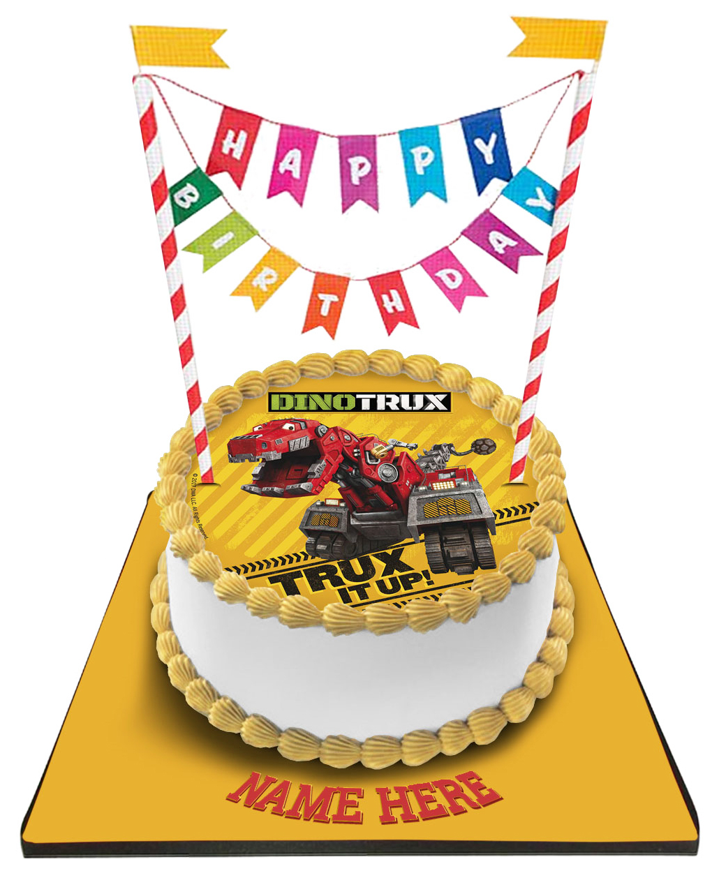 Dino Trux Cake with Happy Birthday Bunting