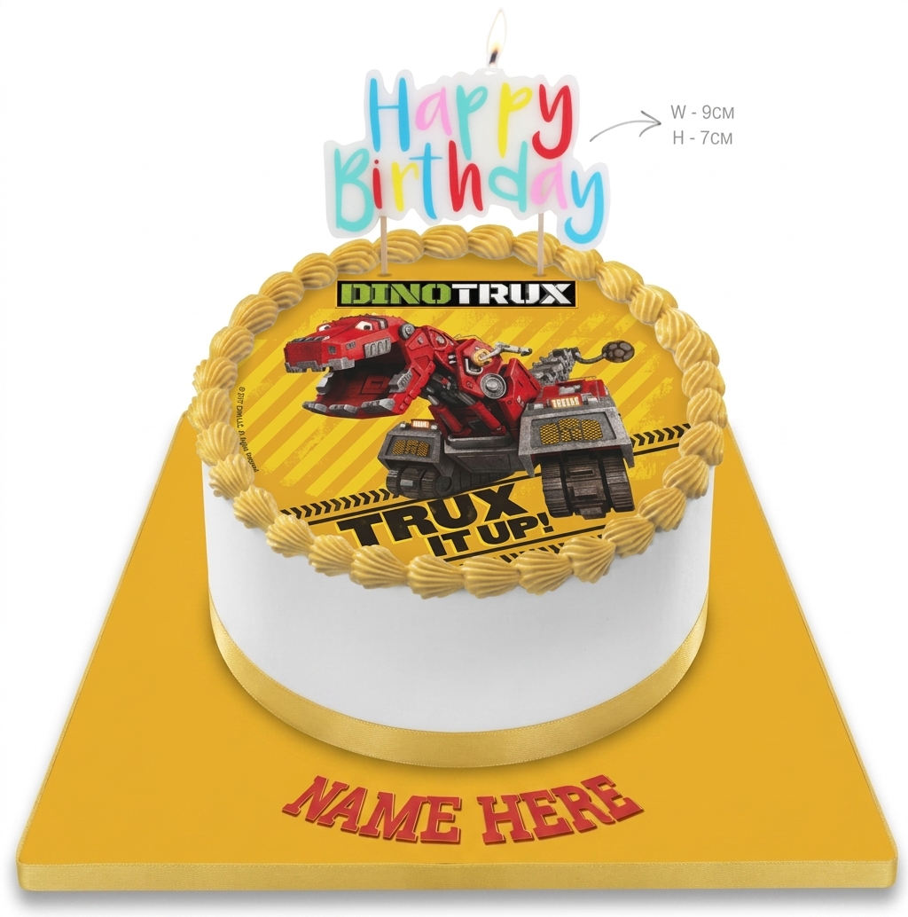 Dinotrux Kids Birthday Cake with Personalised Name