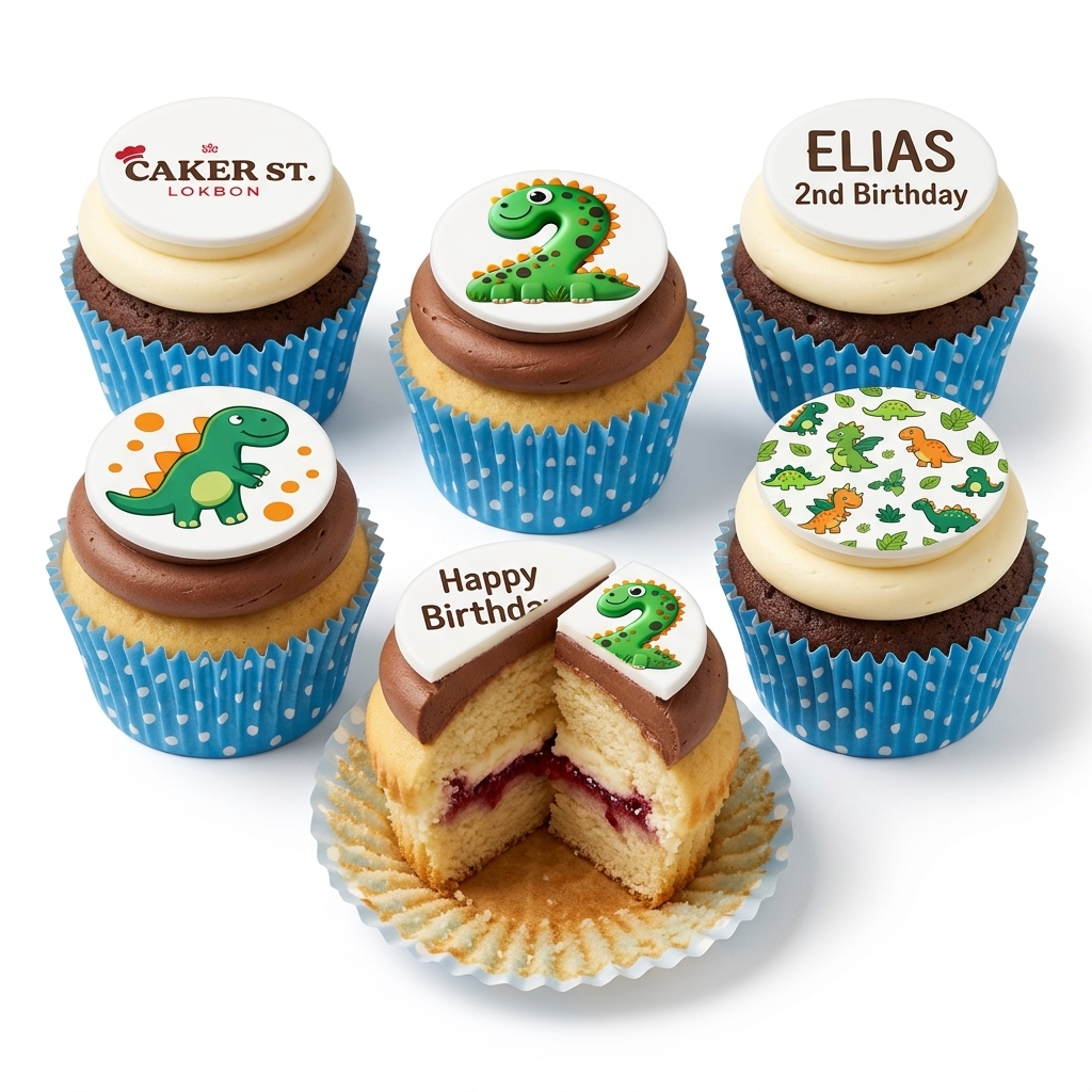 Dinosaur Birthday Cupcakes for Kids with Custom Age Topper