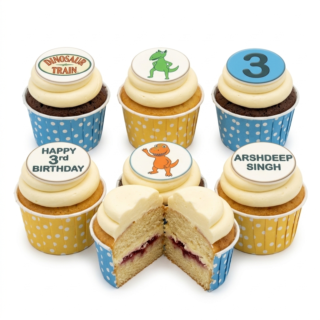 Dinosaur Birthday Cupcakes with Custom Toppers