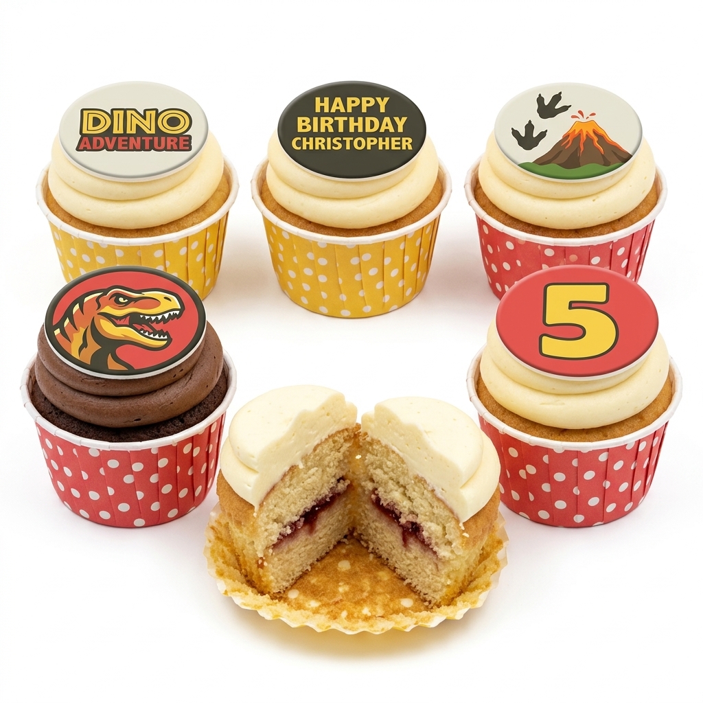 Dinosaur Birthday Cupcakes with Custom Toppers