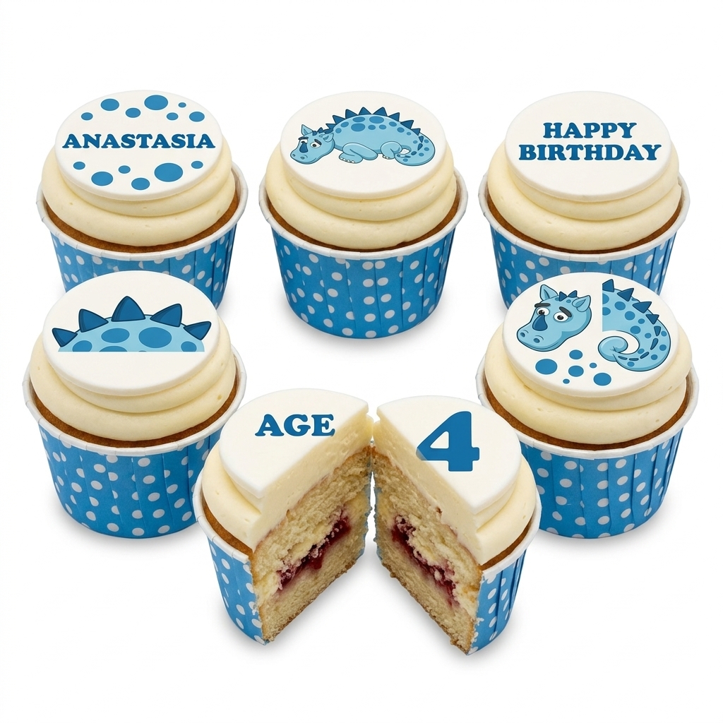 Dinosaur Birthday Cupcakes with Custom Age Topper