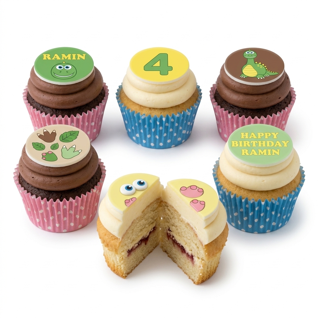 Kids Dinosaur Birthday Cupcakes with Custom Age Topper