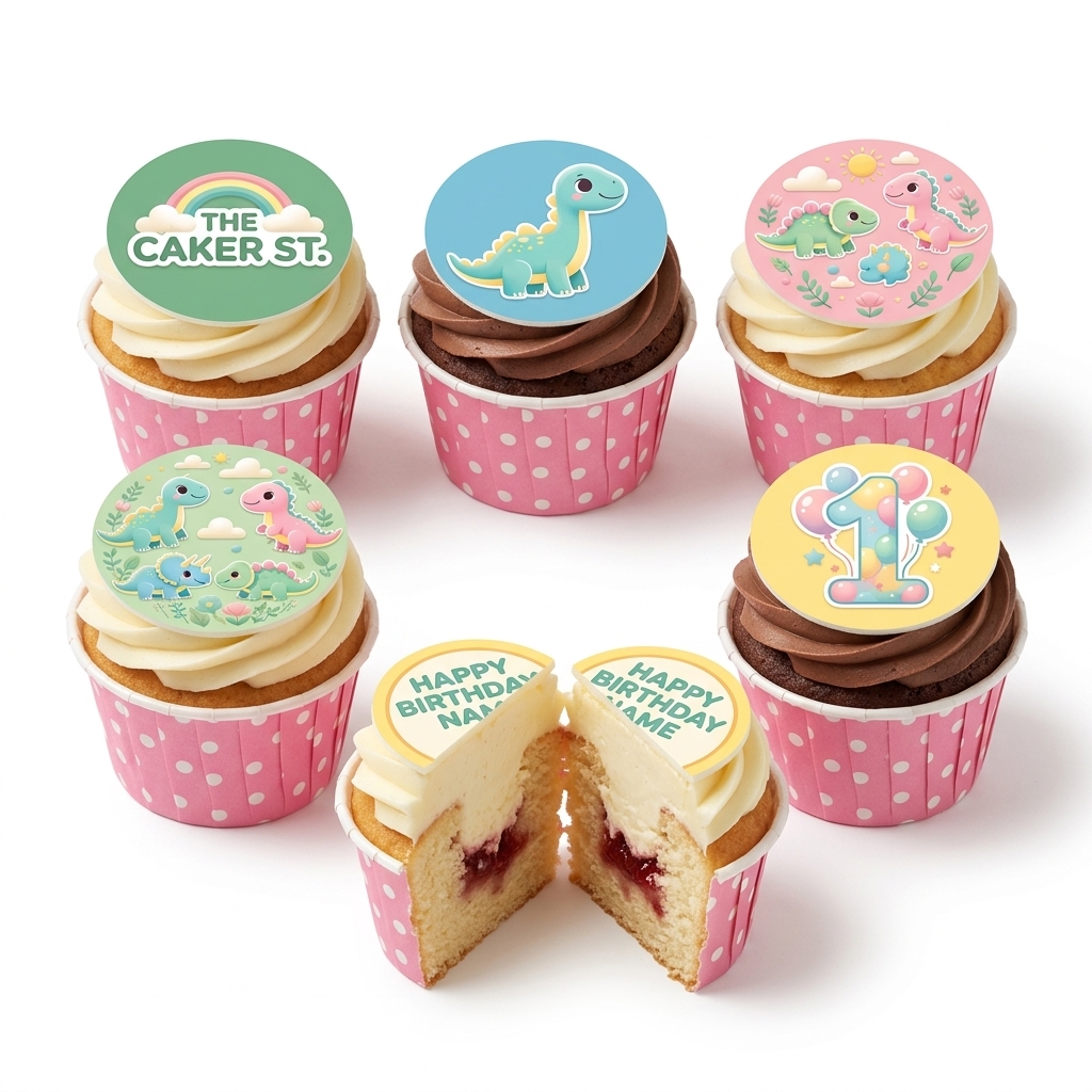 Dinosaur Birthday Cupcakes with Custom Age Topper