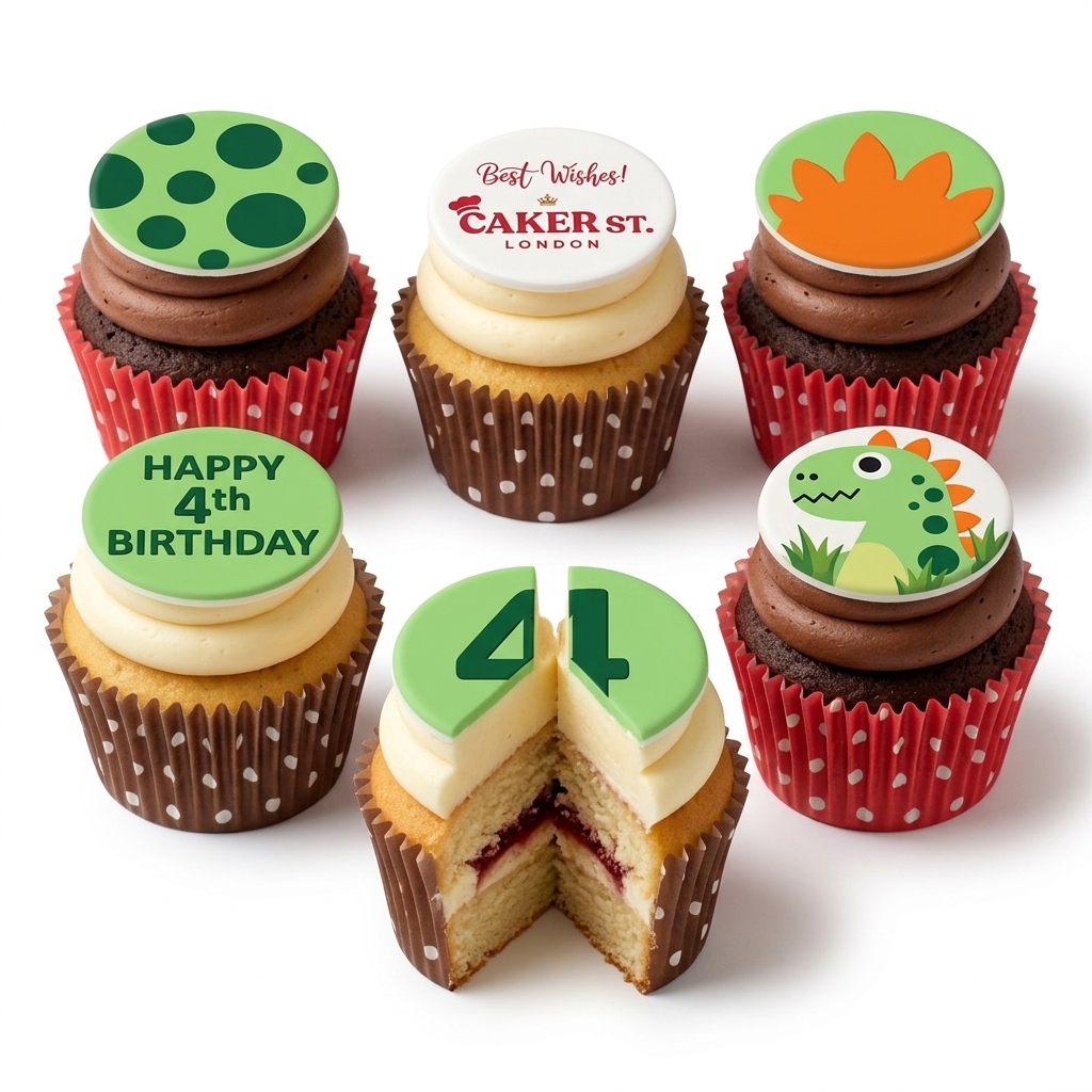 Dinosaur Birthday Cupcakes with Custom Age Topper