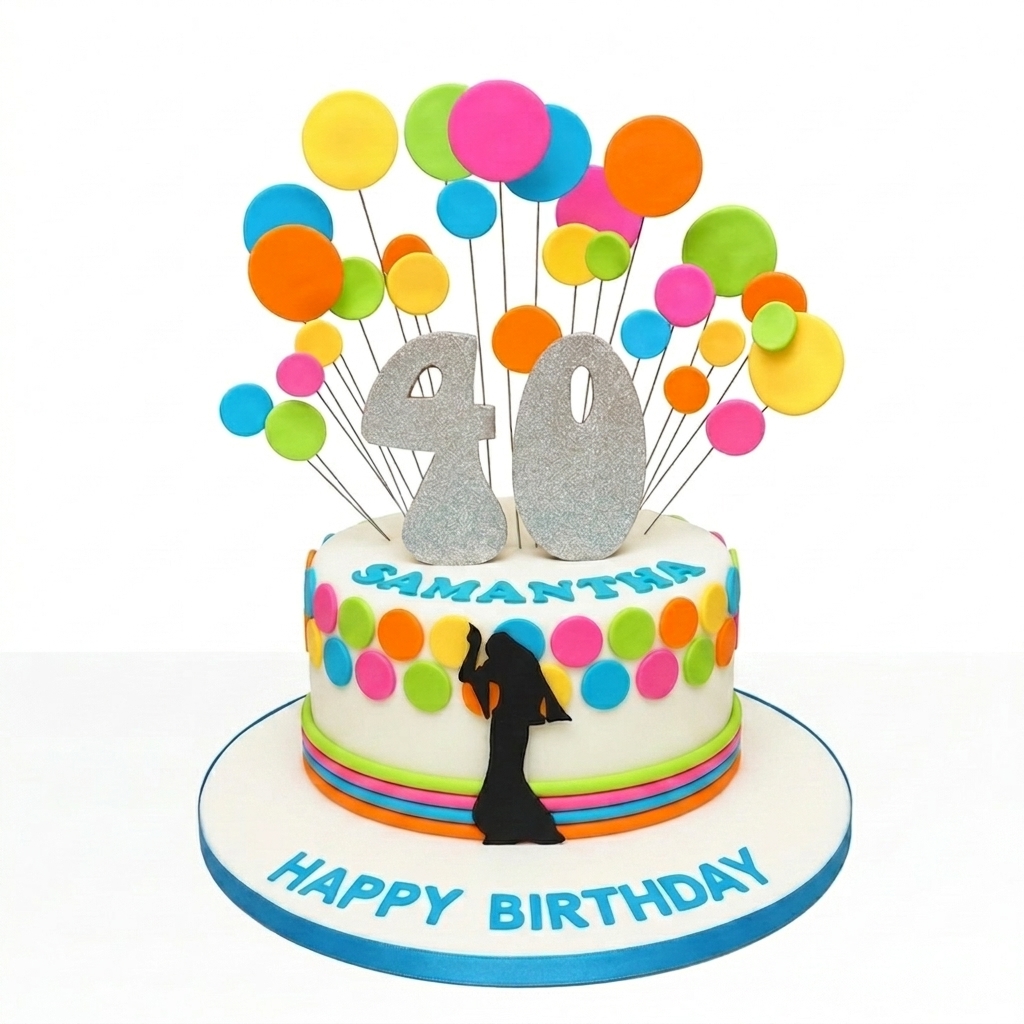 Colourful Party Birthday Cake For Her with Custom Age Topper