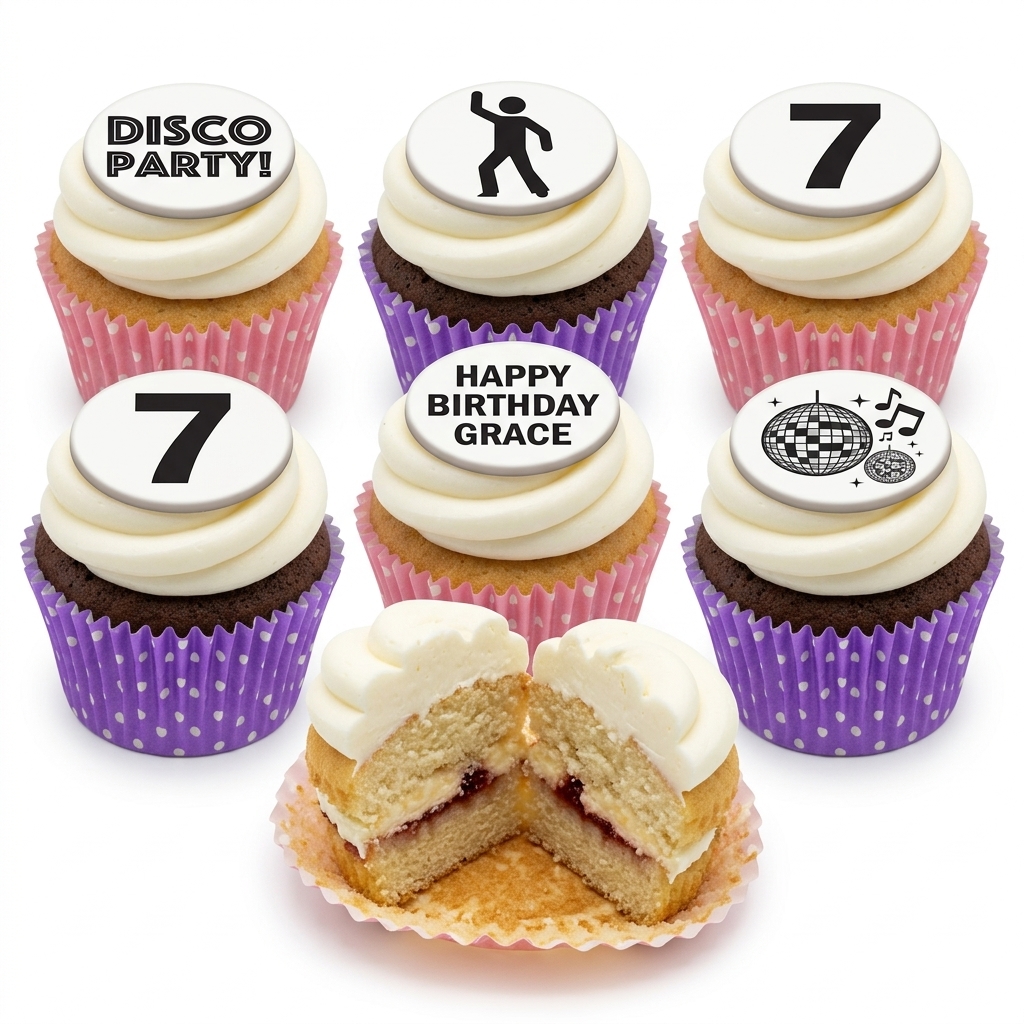 Disco Party Birthday Cupcakes with Custom Age