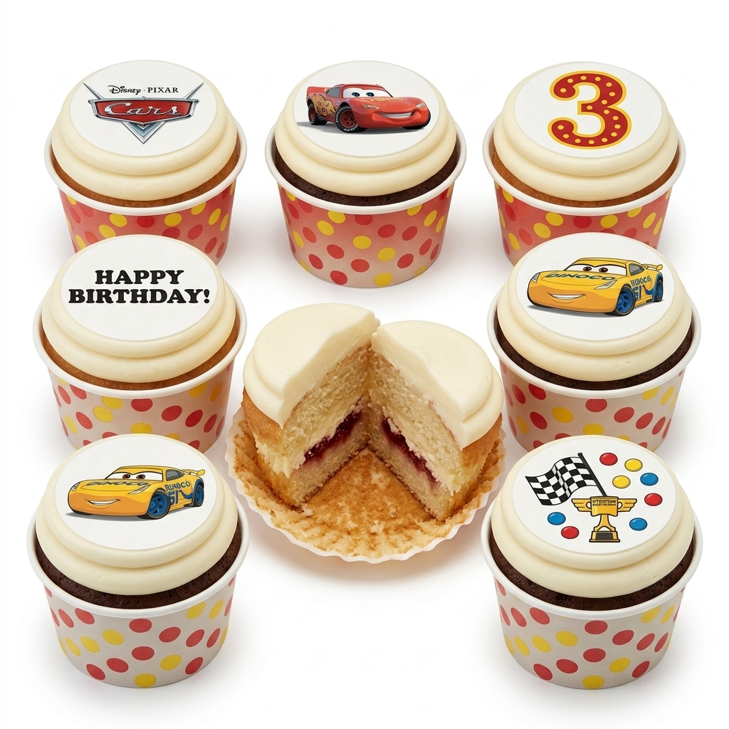 Disney Cars Theme Birthday Cupcakes with Custom Age