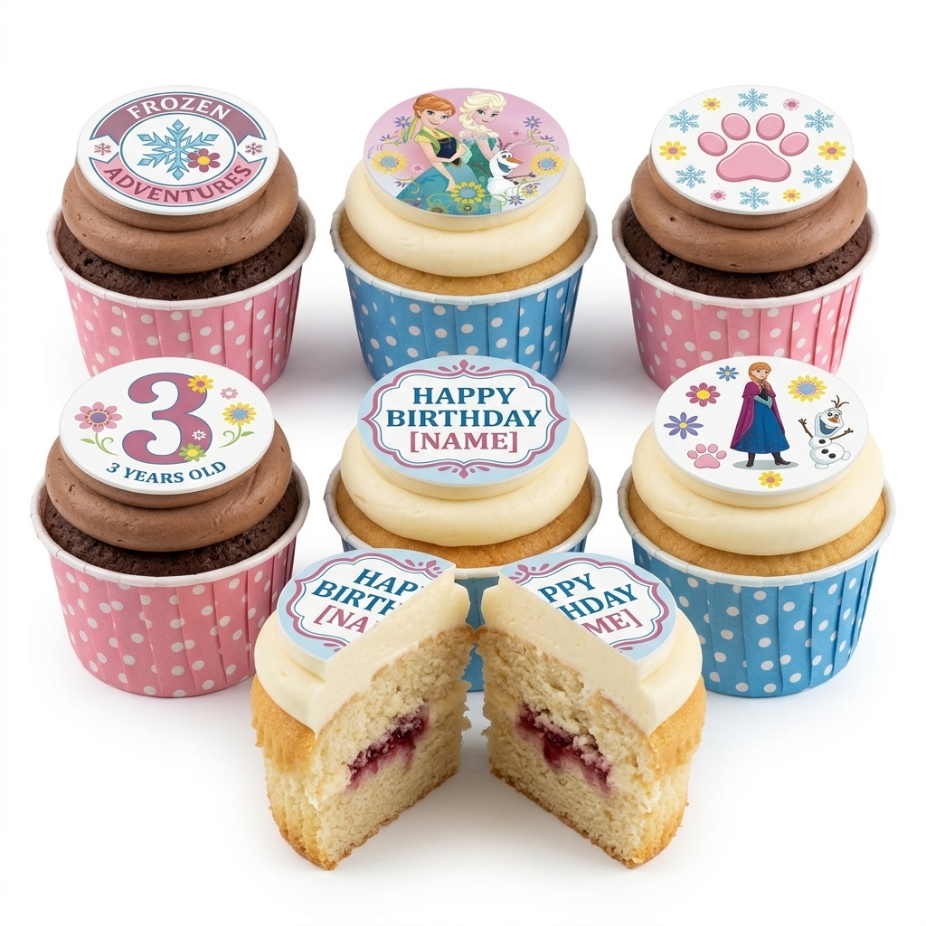 Frozen Birthday Cupcakes with Personalised Toppers