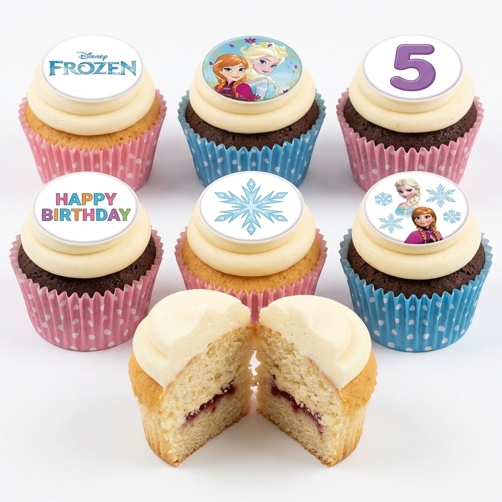 Disney Frozen Birthday Cupcakes with Custom Age Toppers
