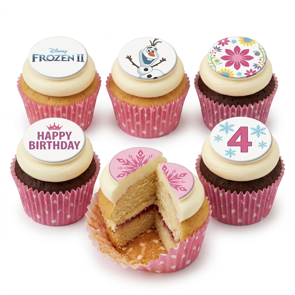 Frozen Birthday Cupcakes with Custom Age Toppers