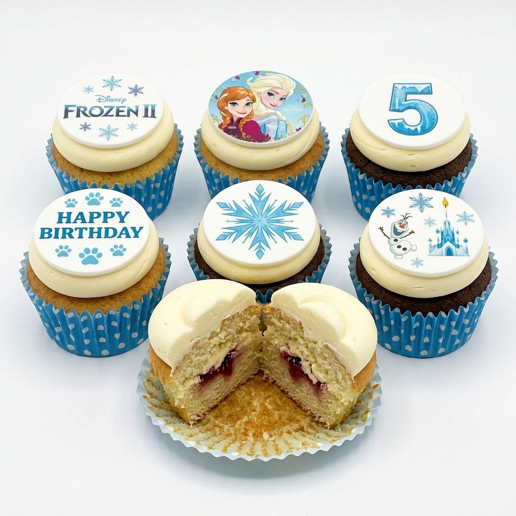 Disney Frozen Birthday Cupcakes with Custom Age Topper