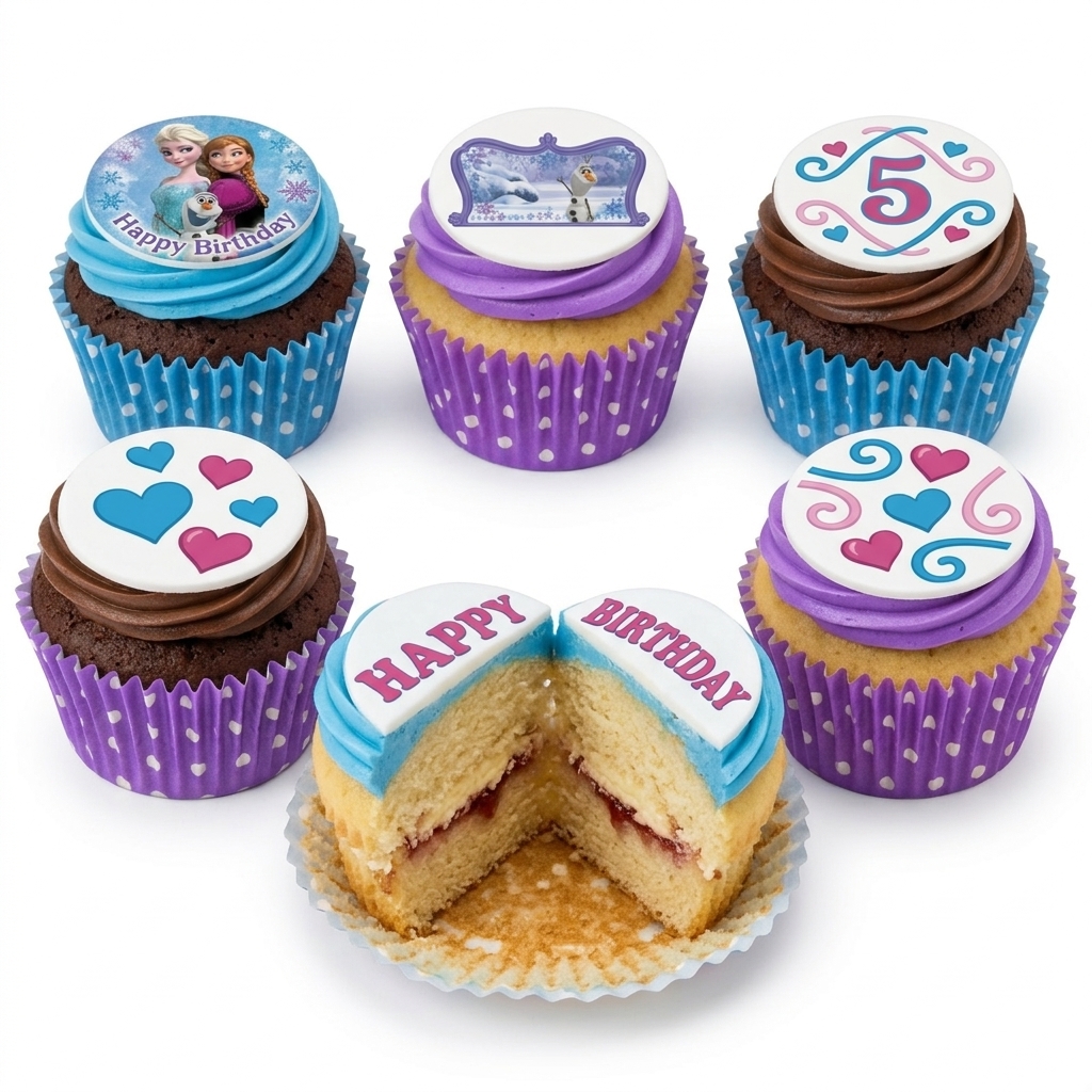 Frozen Birthday Cupcakes with Custom Age Topper