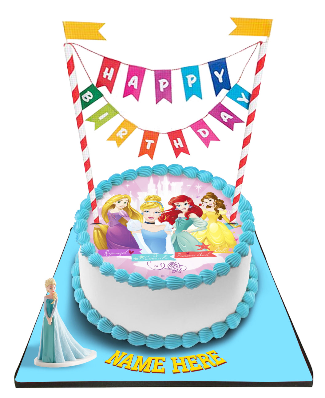Disney Princess Cake with Happy Birthday Bunting &Topper
